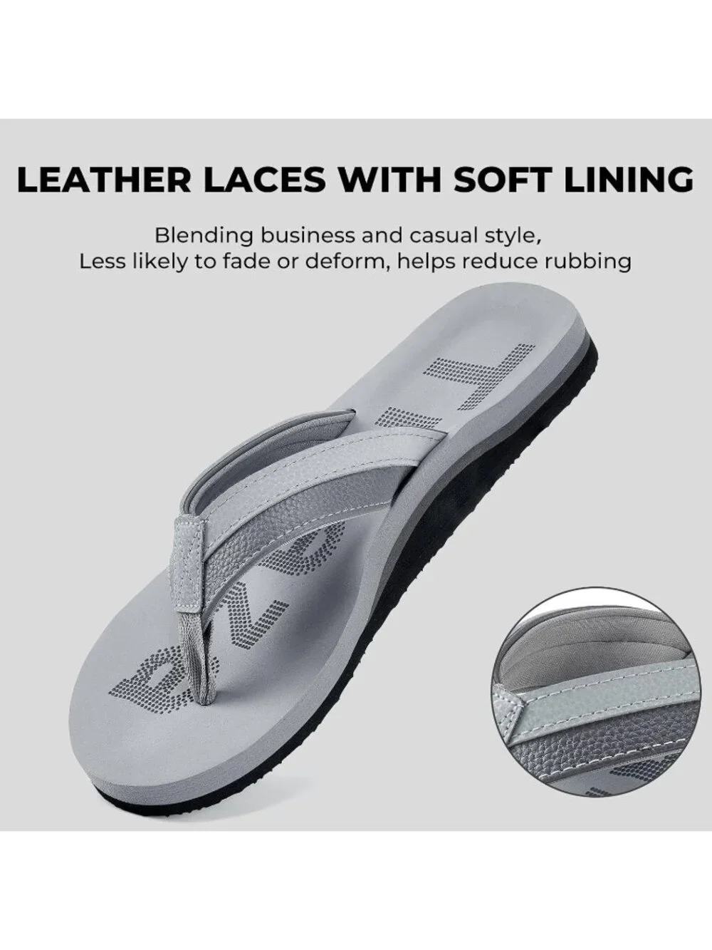 Men's Grey Flip Flops With Arch Support Summer Outdoor Beach Sandals